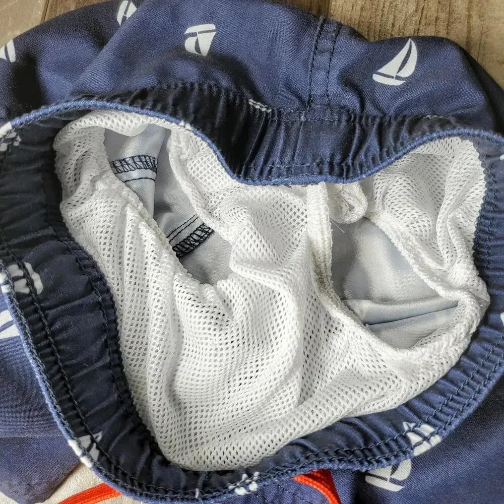Starting Out Toddler Boy Blue and White Anchor Month Swim Trunks 18/24M